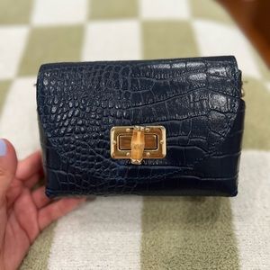 Snake Print Long Chain Purse in Blue